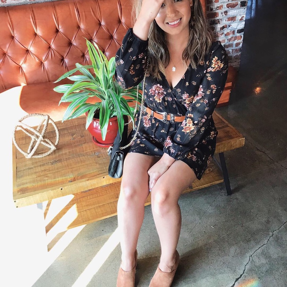 Floral detailed black wrapped dress